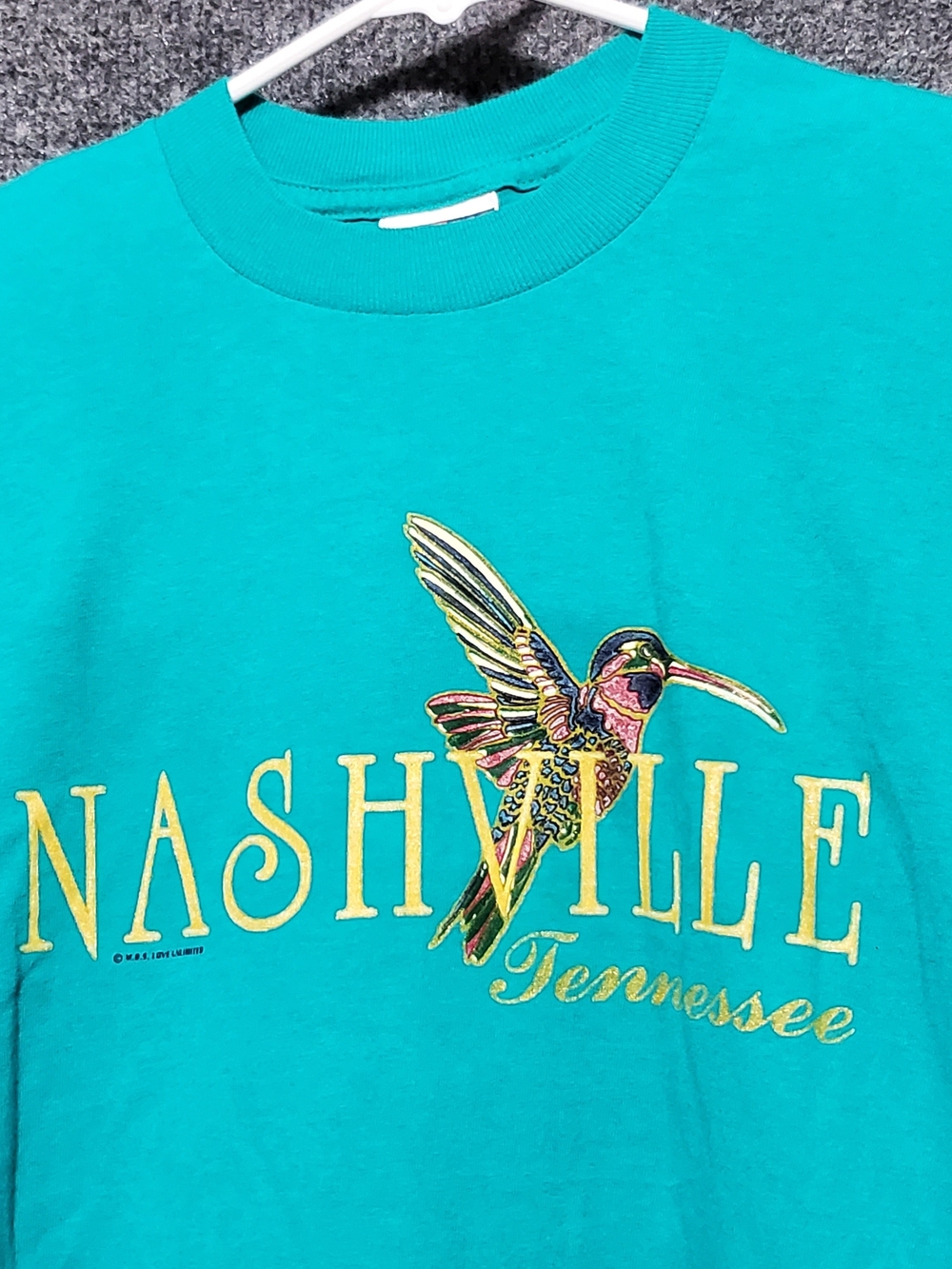 Vintage Nashville Tennessee Hummingbird Teal Graphic Shirt Mens Small Cotton